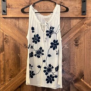 Floral Sleeveless Top - Cream and Navy